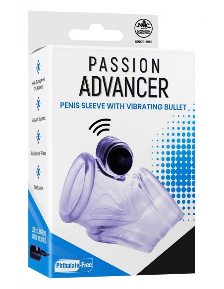 NMC TPE PENIS SLEEVE WITH 10 DYNAMIC RHYTHMS VIBRATING BULLET CLEAR