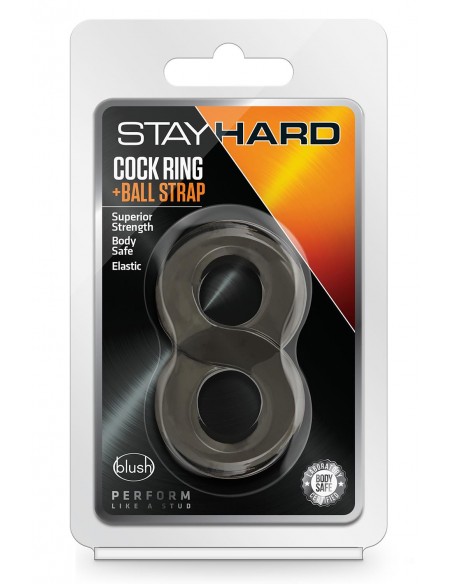 STAY HARD COCK RING AND BALL STRAP BLACK
