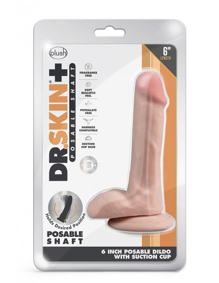 DR. SKIN PLUS 6 INCH POSABLE DILDO WITH BALLS  VANILLA