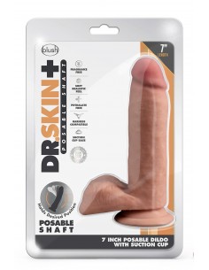 DR. SKIN PLUS  7 INCH POSABLE DILDO WITH BALLS  MOCHA 2