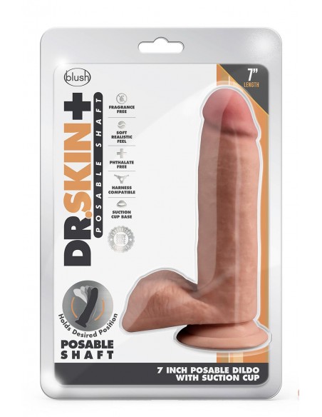DR. SKIN PLUS  7 INCH POSABLE DILDO WITH BALLS  MOCHA