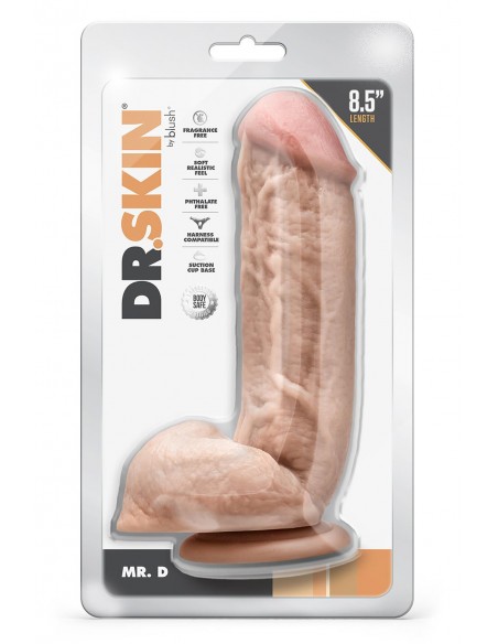 DR. SKIN MR. D 8.5 INCH DILDO WITH BALLS BEIGE