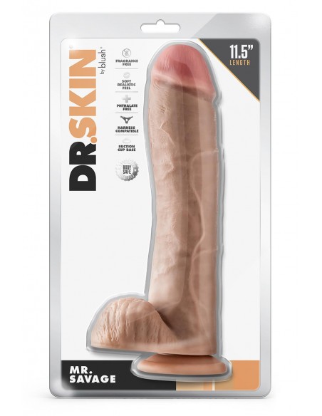 DR. SKIN MR. SAVAGE 11.5 INCH DILDO WITH BALLS BEIGE