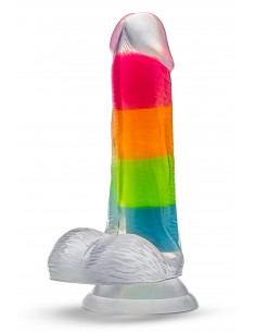 NEO ELITE GLOW IN THE DARK RAINBOW RAVE 6.5 INCH SILICONE DUAL DENSITY DILDO MULTICOLORED
