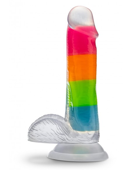NEO ELITE GLOW IN THE DARK RAINBOW RAVE 6.5 INCH SILICONE DUAL DENSITY DILDO MULTICOLORED