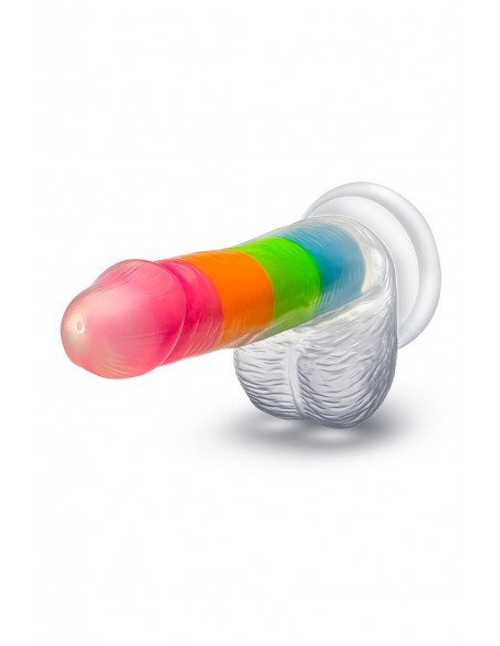 NEO ELITE GLOW IN THE DARK RAINBOW RAVE 6.5 INCH SILICONE DUAL DENSITY DILDO MULTICOLORED