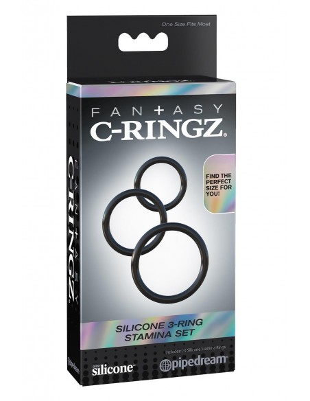 FANTASY C-RINGZ SILICONE 3-RING STAMINA SET BLACK