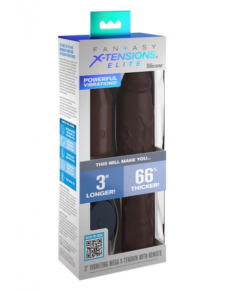 FANTASY X-TENSIONS ELITE 9 INCH SLEEVE VIBRATING 3 INCH PLUG WITH REMOTE BROWN
