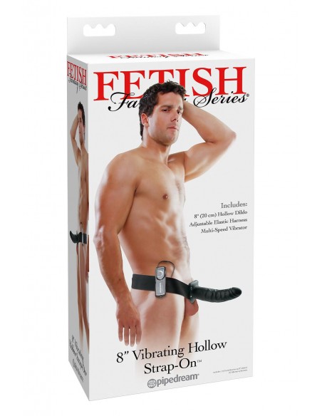 FETISH FANTASY SERIES 8 INCH VIBRATING HOLLOW STRAP-ON BLACK