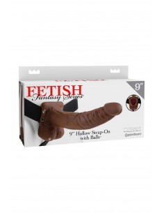FETISH FANTASY SERIES 9 INCH HOLLOW STRAP-ON WITH BALLS BROWN 2