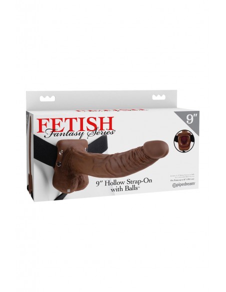 FETISH FANTASY SERIES 9 INCH HOLLOW STRAP-ON WITH BALLS BROWN