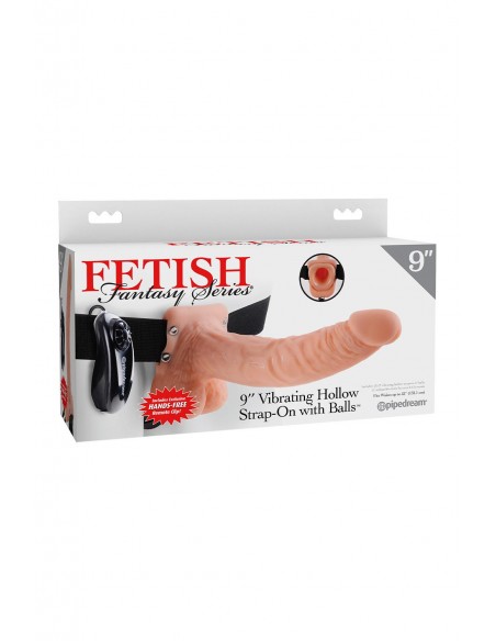 FETISH FANTASY SERIES 9 INCH VIBRATING HOLLOW STRAP-ON WITH BALLS LIGHT