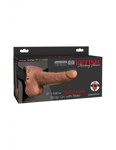 FETISH FANTASY SERIES 6 INCH HOLLOW RECHARGEABLE STRAP-ON WITH BALLS TAN