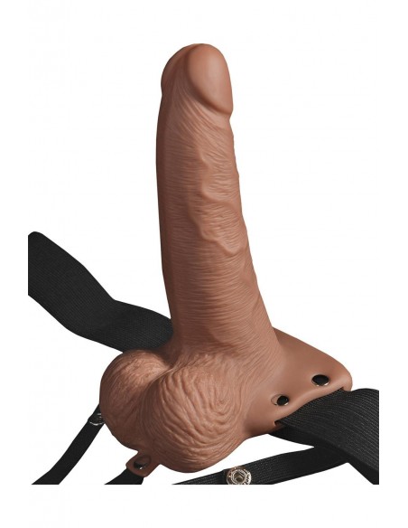 FETISH FANTASY SERIES 6 INCH HOLLOW RECHARGEABLE STRAP-ON WITH BALLS TAN