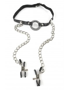 FETISH FANTASY SERIES O-RING GAG NIPPLE CLAMPS BLACK