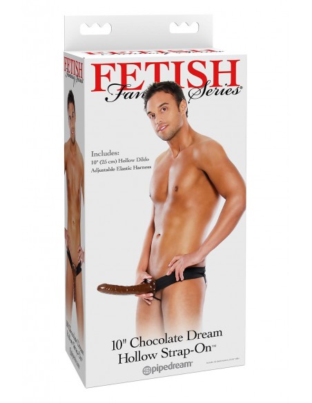 FETISH FANTASY SERIES 10 INCH CHOCOLATE DREAM HOLLOW STRAP-ON BROWN