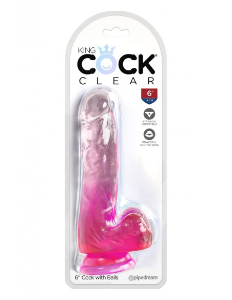 KING COCK CLEAR 6 INCH COCK WITH BALLS PINK