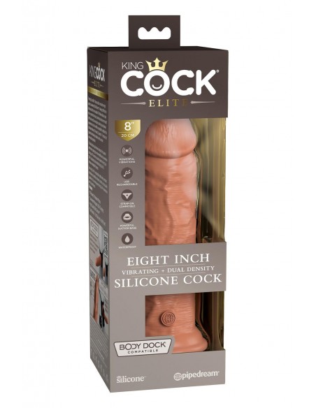KING COCK ELITE 8 INCH DUAL DENSITY VIBRATING SILICONE COCK TAN