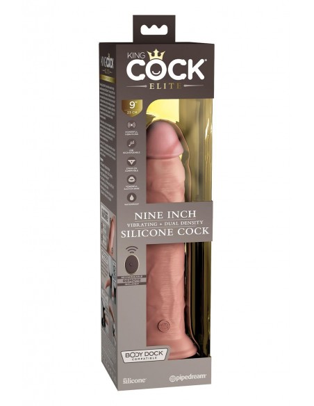 KING COCK ELITE 9 INCH DUAL DENSITY VIBRATING SILICONE COCK WITH REMOTE LIGHT