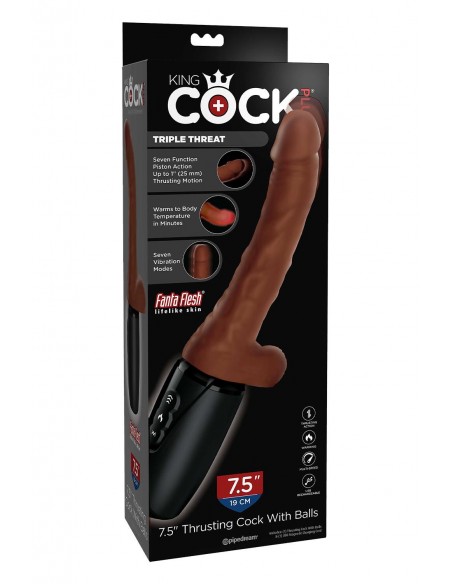 KING COCK PLUS 7.5 INCH THRUSTING COCK WITH BALLS BROWN