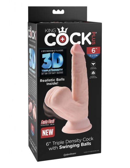 KING COCK PLUS 6 INCH TRIPLE DENSITY COCK WITH SWINGING BALLS LIGHT