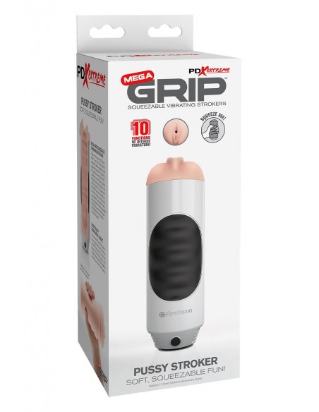 PDX EXTREME MEGA GRIP VIBRATING STROKER PUSSY WHITE