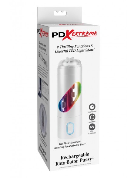 PDX EXTREME RECHARGEABLE ROTO-BATOR PUSSY WHITE