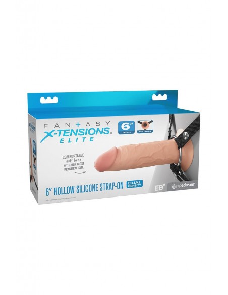 FANTASY X-TENSIONS ELITE 6" SILICONE HOLLOW STRAP-ON - DUAL DENSITY - LIGHT