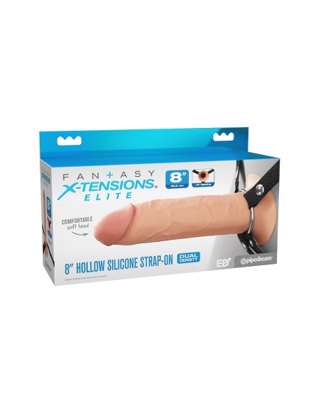 FANTASY X-TENSIONS ELITE 8" SILICONE HOLLOW STRAP-ON - DUAL DENSITY - LIGHT