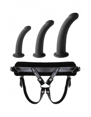 VIRGITE  UNIVERSAL HARNESS WITH BLACK DILDO SET SIZES S M L BLACK