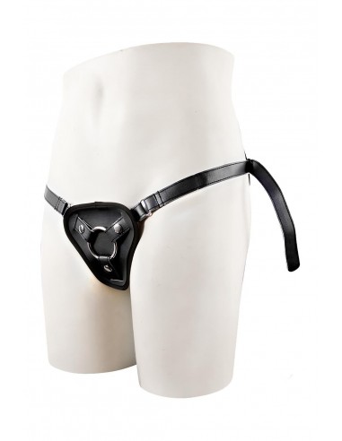 STRAPON BLACK PU HARNESS WITH TWO RINGS