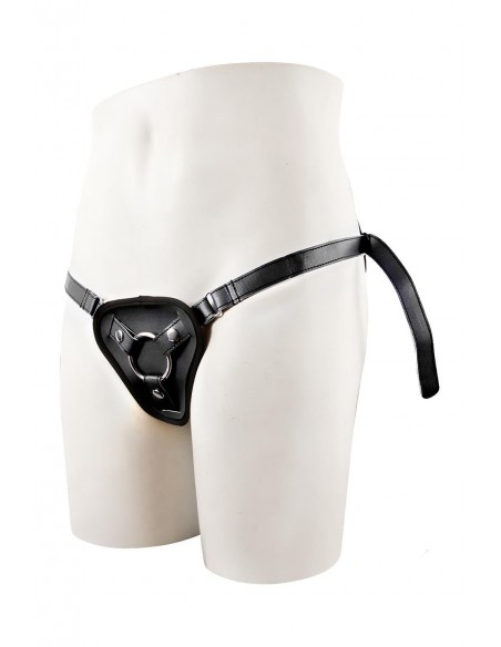 STRAPON BLACK PU HARNESS WITH TWO RINGS