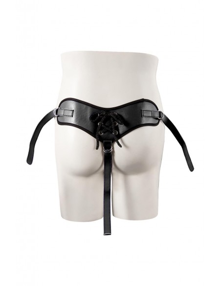 STRAPON BLACK PU HARNESS WITH TWO RINGS