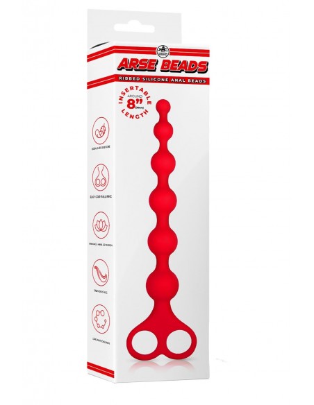 NMC 8 INCH RIBBED SILICONE ANAL BEADS RED