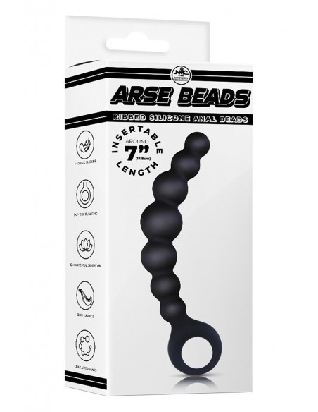 NMC 7 INCH RIBBED SILICONE ANAL BEADS BLACK