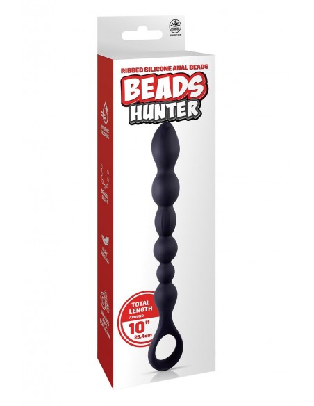 NMC 10 INCH RIBBED SILICONE ANAL BALL BEADS BLACK