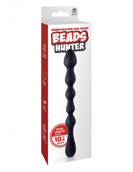 NMC 10.5 INCH RIBBED SILICONE ANAL BALL BEADS BLACK